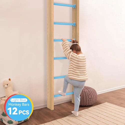 16.5 Inch Monkey Bars Kit Monkey Bar Ladder Rungs (Light Blue, 12 Pcs) | Indoor Outdoor Metal Monkey Bars for Backyard - color: Light Blue