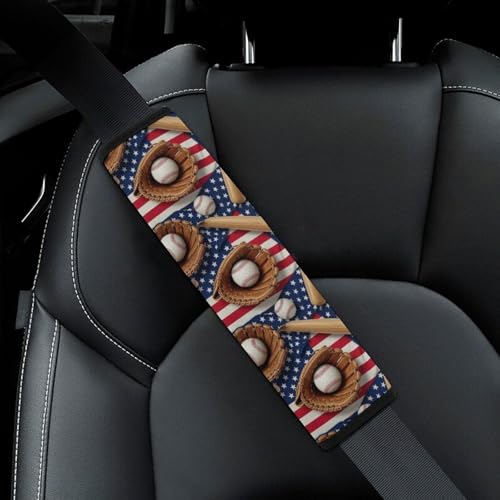 Universal Fit Baseball American Flag Seat Belt Shoulder Pad for Adult Use, Most Cars, 1 Pair Harness Pads Strap Anti-Slip Pad - color: Pattern 701