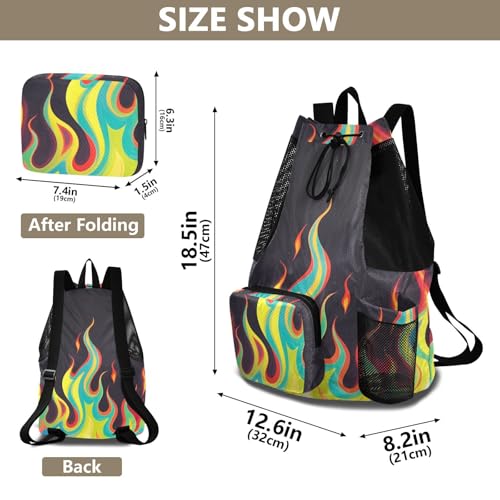 Drawstring Climbing Gym Bag With Pockets Drawstring Bags For Men Women with Wet Dry Compartments Cool Flame Color