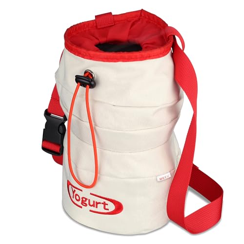 Chalk Bag for Rock Climbing, Bouldering, and Weightlifting - Asian-Inspired Design - Premium Chalk Bucket with Quick-Clip Belt, Zipper Pocket, Brush Holder - color: Yogurt
