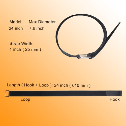 24 inch Hook and Loop Cable Strap - Reusable Fastening Strap - 12 PACK 1 inch Wide Nylon Cable Cinch Wrap - size: 1 x 24 in