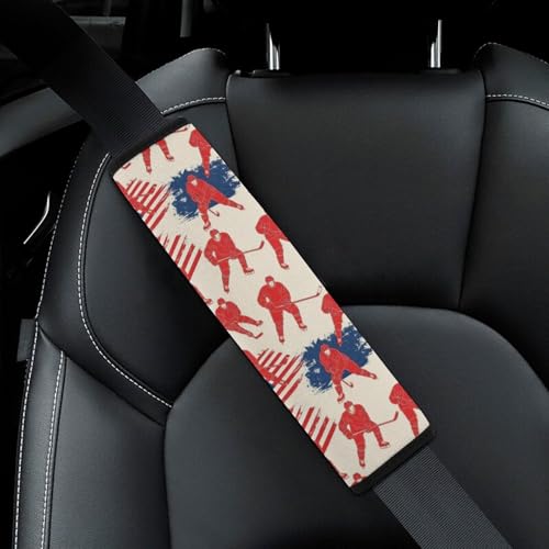 2 Pack Breathable Car Seat Belt Pad for Child, Stroller Pushchair High Chair, Ice Hockey American Flag Neck Strap Covers, Neck and Shoulder Support - color: Pattern 390