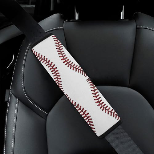 Soft Padded Car Seat Belt Pad for Child, Most Cars, 2 Piece Red Stitched Baseball White Seat Belt Cushion Comfortable Driving - color: Pattern 615