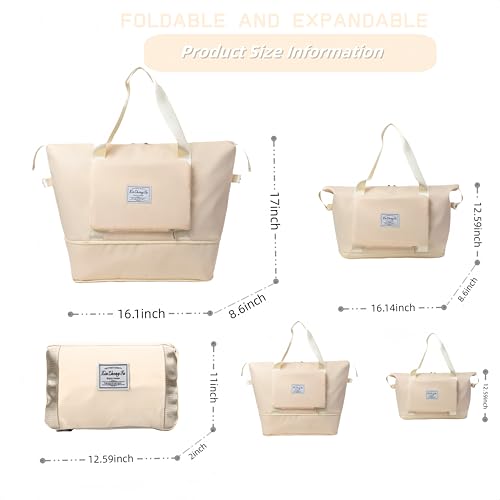 Large Capacity Foldable Travel Bag, Expandable lightweight Carry on Bag, Dry with Wet Separation Spor Duffel Bags (off white) - color: off white