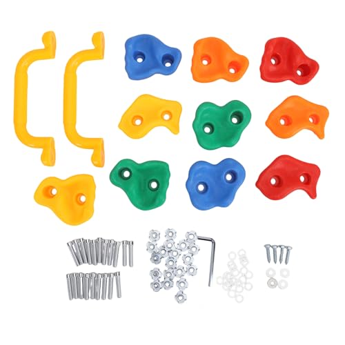 Rock Climbing Holds, Rock Wall Holds Climbing Grips Kit for Kids Indoor Outdoor, layground Play Set, Includes 2 Handles and Mounting Hardware