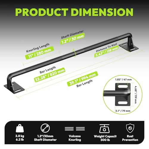 HANDBODE Wall Mounted Pull Up Bar for Doorway, 52''/36'' Chin Up Bar | 500 lb Capacity, Thickened Steel Construction, Joist Mounted - color: 36“ doorway pull up bar