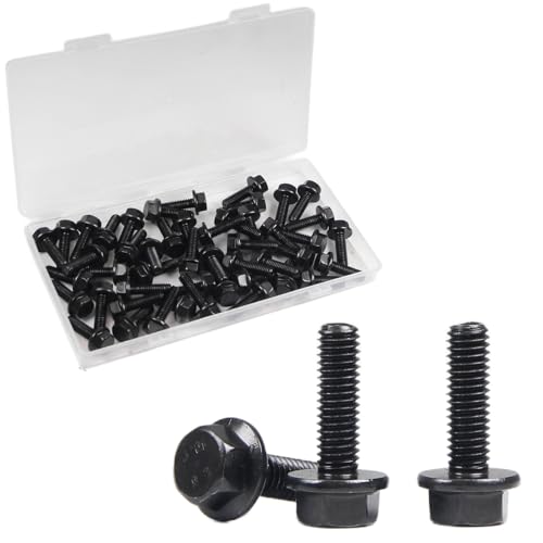 M6-1.0 x 20mm Flanged Hex Head Bolts Flange Hexagon Screws, External Flange Hex Drive Screws,Class 10.9 Black Finish,Alloy Steel, Fully Threaded, 48 PCS - size: M6x20mm