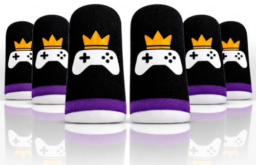 King of The Game - Improved Materials Gaming Finger Sleeves (6 Pack) for Touch Screens and Controllers. Skin-Protective, Ultra-Sensitive, Sweat-Resistant, Breathable and Stretchable. (Purple) - color: Purple