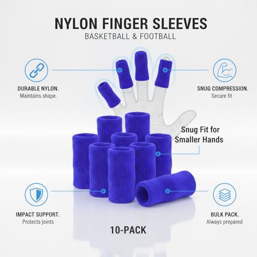 10-Pack Nylon Finger Sleeves for Basketball & Football, Snug Fit, Durable Sports Cover - color: Blue