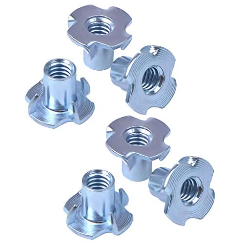 T Nuts 1/4"-20, 100pcs Zinc Plated Steel 4 Pronged Tee Blind Nuts for Wood, Rock Climbing Holds, Cabinetry, Furniture - size: 1/4"-20(100pcs)