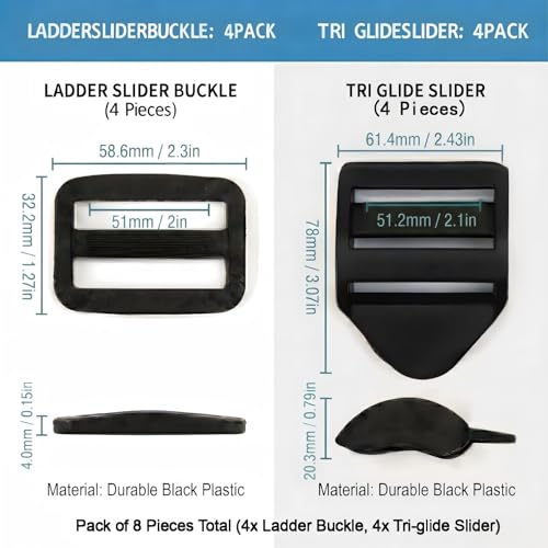 Ladder Lock Tri Glide Slide - Adjustable Strap Clips for Backpack/Gear Straps - Fits 3/4",1",1-1/4",1-1/2",2" Webbing - color: 4-pack for 2" Webbing