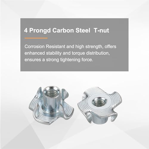 HARFINGTON M4x8mm T-Nuts 4 Pronged Tee Nut 0.57" x 0.31" Fully Thread Carbon Steel Inserts for Wood, Rock Climbing Holds, Cabinetry, Furniture 100pcs - size: M4x8mm, 14.5mm