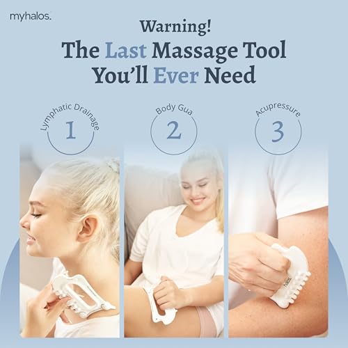 myhalos 6-in-1 Gua Sha Massage Tool, Lymphatic Drainage & Face Sculpting | Ceramic Gua Sha Set, Facial & Body Massage, Cellulite & Fascia Release, Acupressure Tool, Multi-Use Design