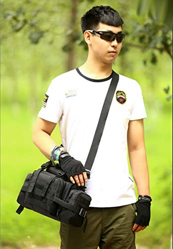 Tactical Assault Gear Sling Pack Hiking Duffle Fanny Packs MOLLE Compact Utility Military Waist Range Bag Heavy Duty EDC Camera Shoulder Backpack (Black) - color: Black