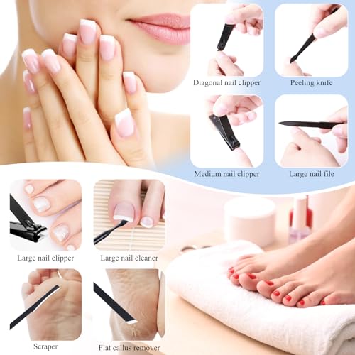 High Precision Stainless Steel Nail Clippers Set - 15 Pcs Manicure Pedicure Kit With File, Sharp Scissors, and Cutter for Fingernails & Toenails - Stylish Light Gray Case - color: Light Gray 15 Pieces