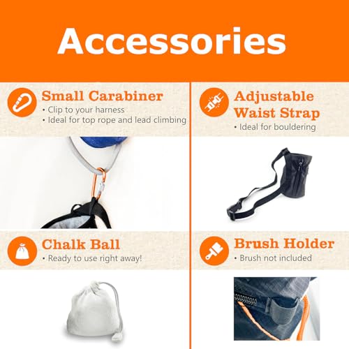 Chalk Bag + Ball for Rock Climbing, Bouldering, Top Rope | Climb On - style: Chalk Bag (Orange) + Refillable Ball