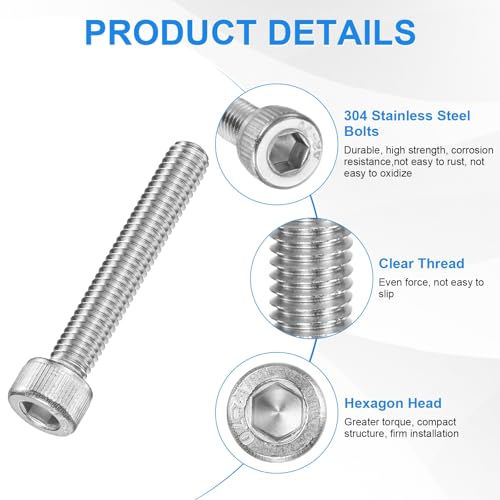 M METERXITY 20-Pack M5 x 30mm Socket Head Cap Screws, 304 Stainless Steel Hex Machine Bolts, Allen Socket Drive Screw with Hex Wrench for Repair/DIY, Fully Threaded Fasteners Kit [Silver] - size: M5 x 30mm