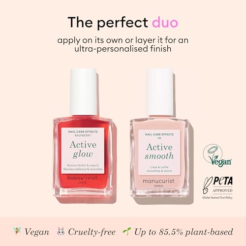 Manucurist Active Icons Duo Smooth 00 & Glow Raspberry Set | Nail Strengthener Polish Duo with Active Smooth 00 and Active Glow Raspberry - No Lamp, Gifts for Women - color: Active Smooth 00, Active Glow Raspberry