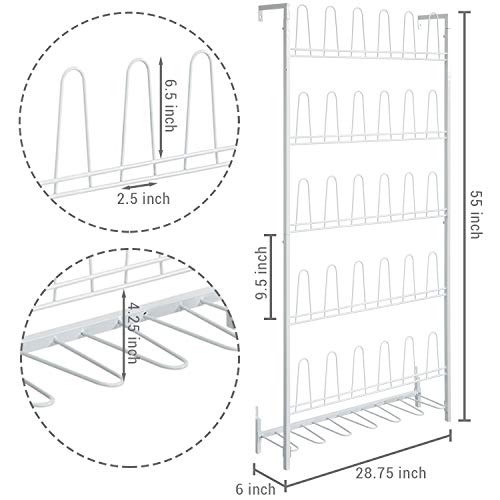 MyGift Matte White Metal Wall Mounted Shoe Rack, Holds 18 Pairs | Modern white metal wall shoe rack stores up to 18 pairs of shoes and boots while saving closet, mudroom, and entryway storage - color: White