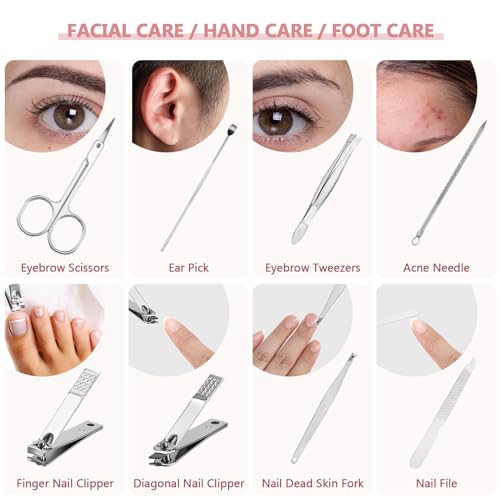 Geosar 12 Sets Manicure Set Nail Clippers Pedicure Kit 8 in 1 Grooming Stainless Steel Kits Nail Care Tools with Travel Case for Employee Coworker Teachers Nurse Gifts(Glitter Pink) - color: Glitter Pink
