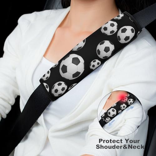2 Pack Sport Soccer 3D Black White Car Seat Straps Shoulder Pads Universal Fit Neck Strap Covers for Adults and Children, All Vehicles, Pressure Relief - color: Pattern 996