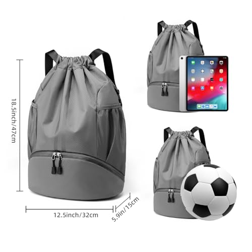 Valleycomfy Sports Drawstring Backpack - Water Resistant String Bag | with Side Mesh Pockets Shoe Compartment Gym Backpack for Women & Men Dark Grey - color: A-dark Grey