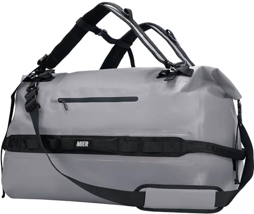 MIER Large Waterproof Duffel Bag - 60L/80L Dry Bag Backpack | Detachable Backpack Straps; Multi-Pockets; Roll-Top with Hook-and-Loop Closure; Motorcycle, Kayaking, Gym, Beach, Boating - color: Gray, size: 80L