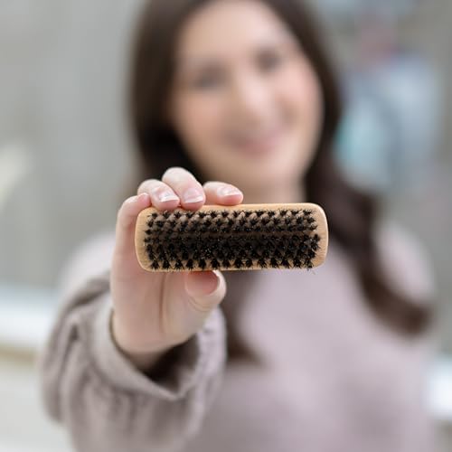 GranNaturals Boar Bristle Slick Back Hair Brush - Palm Size - Soft Medium Smoothing Hairbrush to Style, Polish, & Lay Hair Down Flat to Create a Sleek Frizz Free Hairstyle for Women and Men