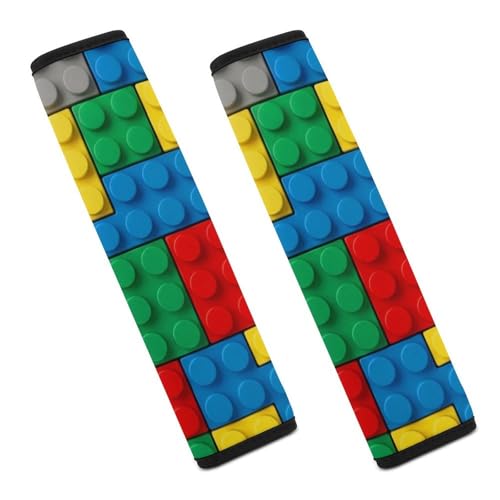 2 Pack Construction Colorful Bedding Brick Red Yellow Green Blue Grey Seat Belt Shoulder Pad Breathable Shoulder Harness Cover for Child, All Vehicles, Neck and Shoulder Support - color: Pattern 986