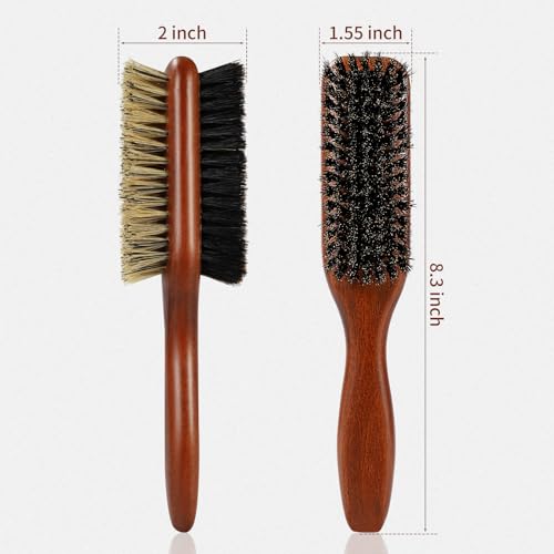 Boar Bristle Hair Brush for Men and Women, Double Side Slick Back Hair Brush with Medium & Firm Bristle, Sturdy Men's Brush for Waves, Fades, Slick Back Style (Brown) - color: Brown