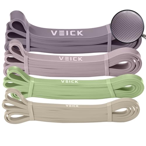 VEICK Pull Up Assist Resistance Bands for Home Gym | 100% Natural Latex, Non Slip Leather Texture, Space Saving, Versatile for Full Body Training, Home Gym - color: Green/Purple Set of 4