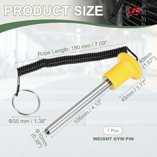 Gym Pin Weight Stack Pin Strength Training Lifting Equipment Replacement with Pull Rope Fitting for Club - color: Yellow, size: 0.4 x 4.1 Inch
