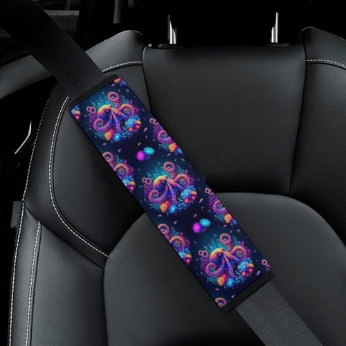 2PCS Octopus Collage Ocean Marine Life Seat Belt Cover Breathable Automotive Seat Belt Protector for Adult Use, Most Cars, Pressure Relief - color: Pattern 1220