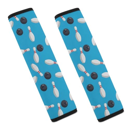 2 Pack Sport Bowling Ball Pins Blue Car Seat Straps Shoulder Pads Universal Fit Neck Strap Covers for Adults and Children, All Vehicles, Pressure Relief - color: Pattern 1077