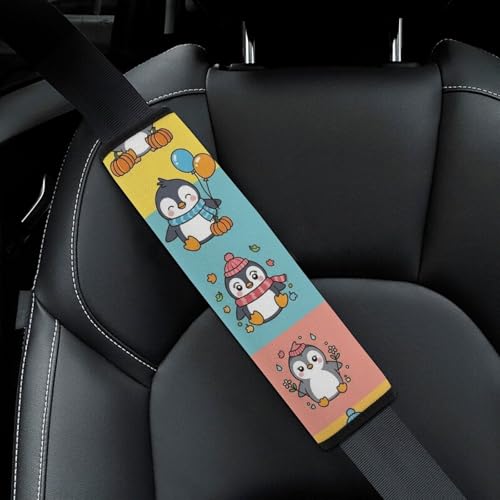 2PCS Penguin Cute Penguins Winter Animal Seat Belt Cover Breathable Seat Belt Cushion for Adults and Children, All Vehicles, Comfortable Driving - color: Pattern 675