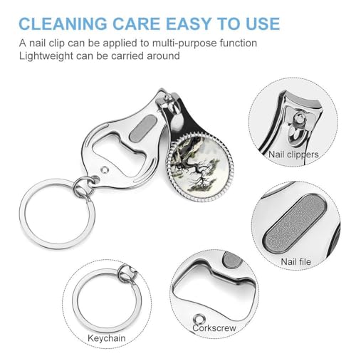 Pine on Mountain Slope Metal Nail Clipper, Nail Cutter with File & Bottle Opener Keychain for Men Women, Portable Nail Tool for Travel Outdoor Daily Use
