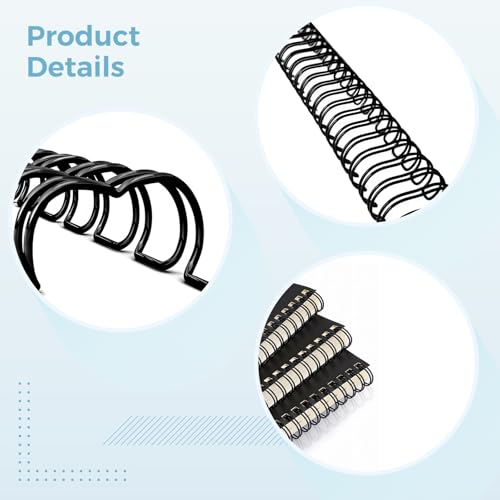 100 Pcs Double Loop Binding Wire 3/8 Inch 9.5mm Black 34 Rings, Nylon Coated Binding Spines for Document Binding, Compatible with 3:1 Pitch Binding Machines