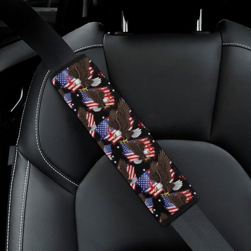 2 Pack American Flag Eagle USA Independence Day Car Seat Belt Pad Breathable Shoulder Harness Cover for Adult Use, Stroller Pushchair High Chair, Pressure Relief - color: Pattern 22