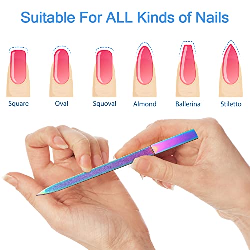Mudder 6 Pcs Diamond Nail File Women Men Rainbow Stainless Steel Metal Nail File Buffer Double Side Emery Boards with Pointed Tip 7 Inch Multifunction Manicure Pedicure Care Tool Salon Home Travel Use
