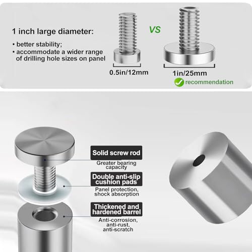 Standoff Screws 1 x 1 Inch Mediee 20 Pack Sign Standoff Stainless Steel Stand Off Wall Mounts Standoffs Mounting Hardware for Acrylic Signs