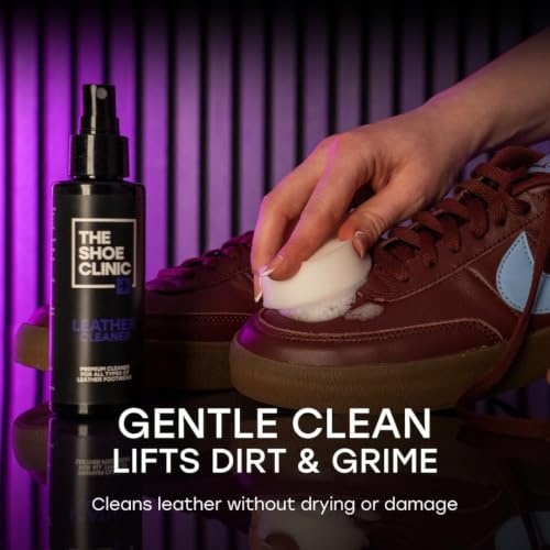 Shoe Clinic Leather Cleaning Kit | Shoe Cleaning Kit with Leather Cleaner and Cleaning Brush | 125ml Stain Remover Spray | Shoe Cleaner for All Types of Boots and Footwear