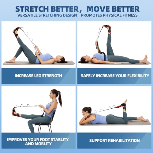 comness Foot and Calf Stretcher Stretching Strap For Plantar Fasciitis, Heel Spurs, Foot Drop, Achilles Tendonitis & Hamstring. Yoga & Leg Stretch Strap. (Red) - color: Red