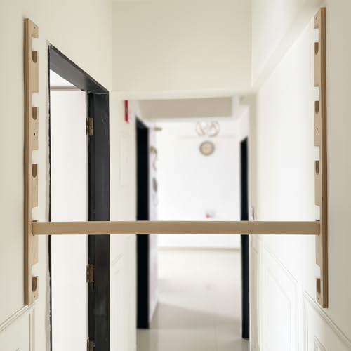Leinuosen Doorway Pull-up Bar Sets Adjustable 5 Levels Wooden Doorway Pull-up Bar and 2 Door Frame with 6 Sets of Screw-in Heavy-duty Door-mounts to Fits 118cm - size: 100kg Load Capacity, style: with Locks