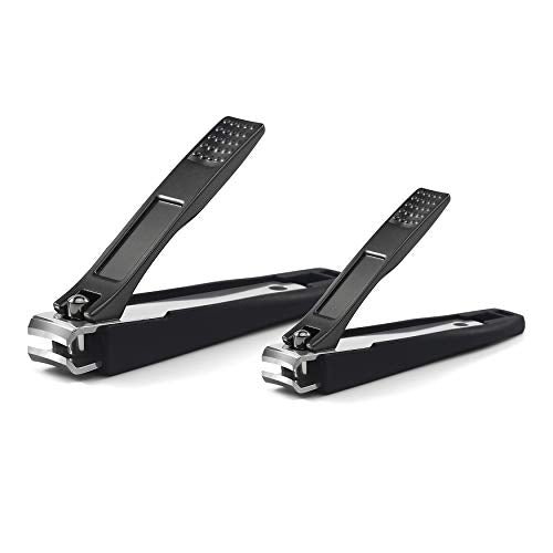 FERYES Nail Clippers with Catcher 2 PCS Set, No Splash Fingernail Clipper and Toenail Clipper, Stainless Steel Nail Cutters - W/Black Metal Case Packing - color: Black 2pcs