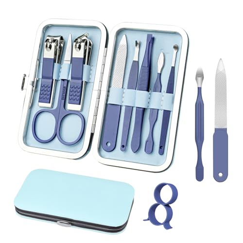 Manicure Set 8 in 1 Nail Clipper Set,RedFlow Nail Clippers,Fingernail & Toenail Clippers,Manicure Tools,Pedicure Tools,Suitable for Travel Manicure Kit,Nail Set Kit with Everything Profe (Blue) - color: Blue