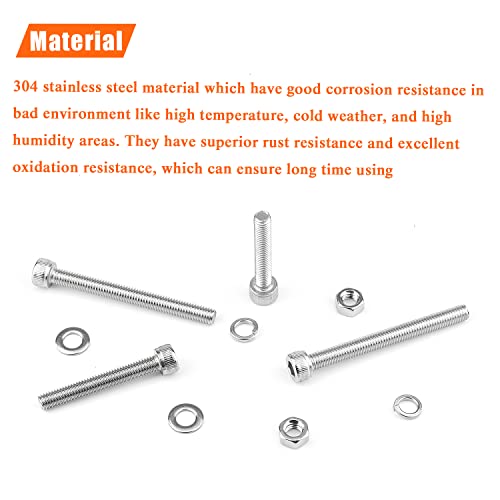 HELIFOUNER 110 Pieces M5 x 30mm /35mm /40mm /45mm /50mm, Hex Socket Head Cap Metric Screws Bolts Washers Nuts Kit, 304 Stainless Steel - size: M5 x 30/35/40/45/50mm