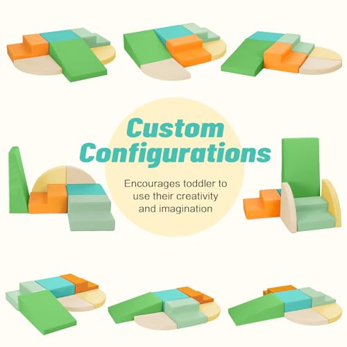 TODIBY 6-Piece Soft PU Leather Toddlers Climbing Toys, Baby Foam Climbing Blocks for Toddlers 3, Indoor Climb and Crawl Activity Play Set, Foam Play Gym Climbing Structures (Orange and Green) - style: Macaroon/Orange/Green