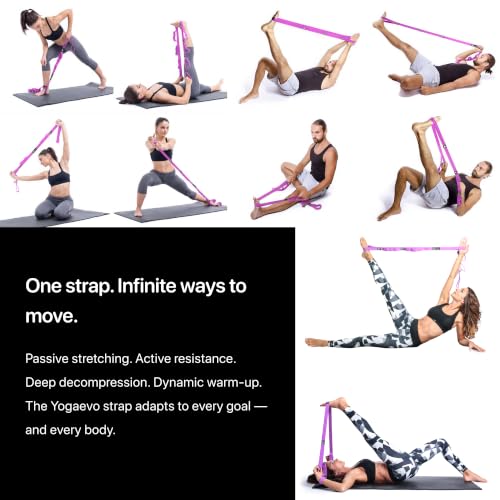 YogaEVO Elastic Stretching Strap with Loops for Physical Therapy | 2-in-1 Yoga Strap & Resistance Band — Flexibility & Back Recovery - color: Purple