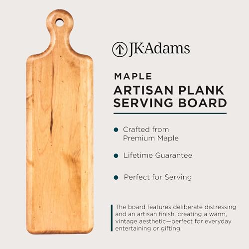 J.K. Adams Maple Artisan Plank Serving Board with Handle, 20" x 6" | Wood Charcuterie & Cheese Board, Wooden Tray for Food Prep and Presentation - size: 20"L x 6"W