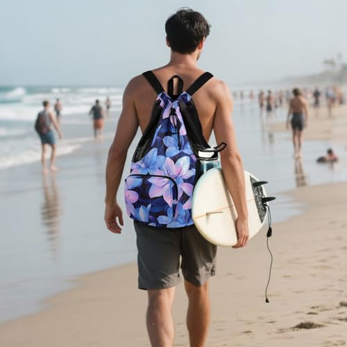 Drawstring Bags For Men Women Climbing Gym Bag With Inside Pockets Cinch Sacks Waterproof Lily Flowers Neon Color Luminous